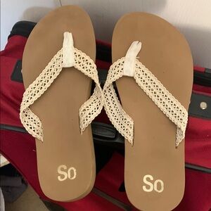 So Tan and Cream Flip Flops